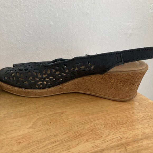 Spring Step Leather Slingback Sandals Navy Blue Lightweight Wedge Heels US 9 - Picture 10 of 11